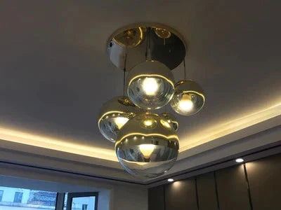 Modern Mirror Glass Ball Pendant Light Copper Silver Gold Globe Loft Hang Lamp Lamp Kitchen Fixture