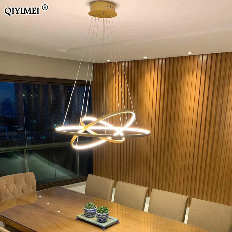 Modern Led Pendant Lights For Living Dining Room White Golden Coffee Black Circle Rings Aluminum