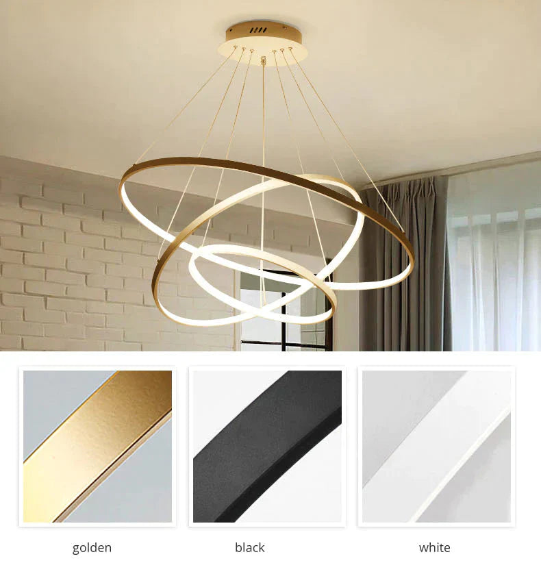 Modern Led Pendant Lights For Living Dining Room White Golden Coffee Black Circle Rings Aluminum