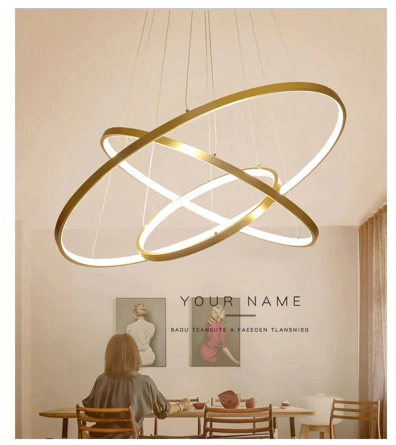 Modern Led Pendant Lights For Living Dining Room White Golden Coffee Black Circle Rings Aluminum