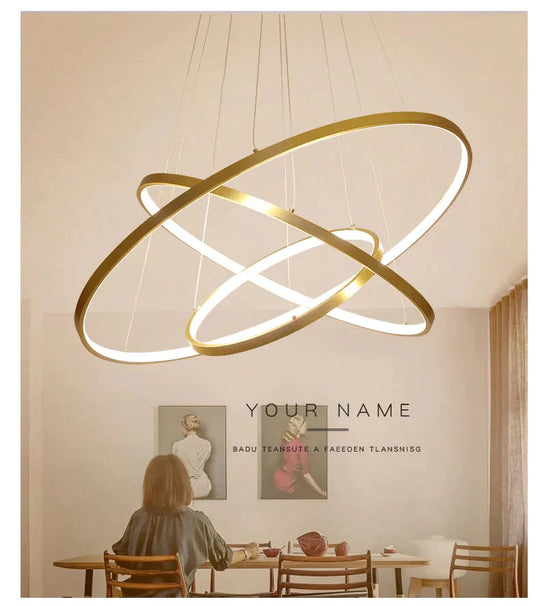 Modern Led Pendant Lights For Living Dining Room White Golden Coffee Black Circle Rings Aluminum