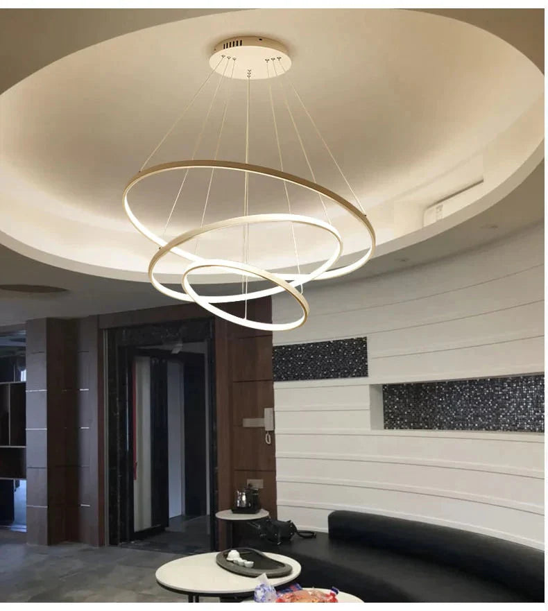 Modern Led Pendant Lights For Living Dining Room White Golden Coffee Black Circle Rings Aluminum