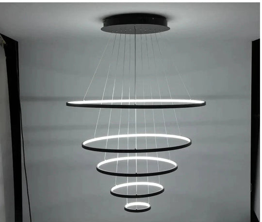 Modern Led Pendant Lights For Living Dining Room White Golden Coffee Black Circle Rings Aluminum