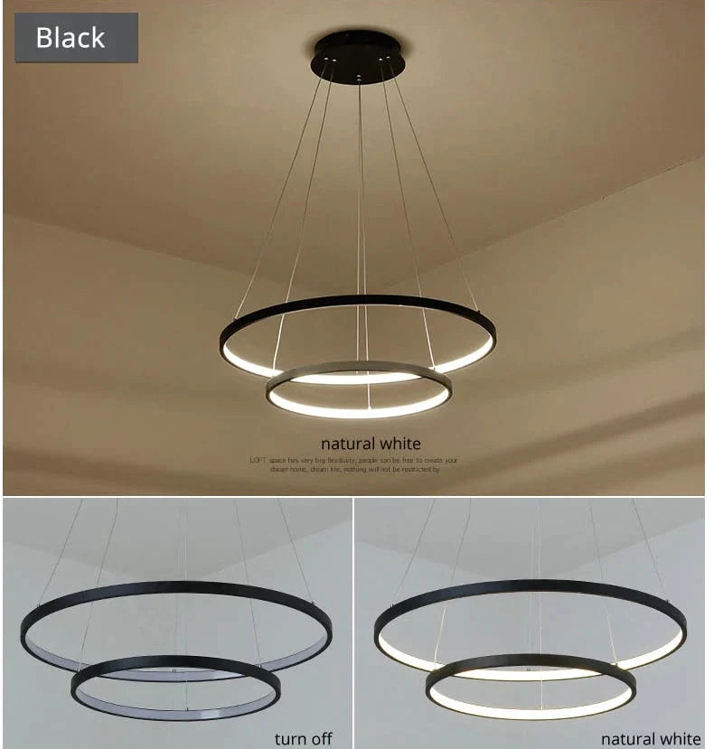 Modern Led Pendant Lights For Living Dining Room White Golden Coffee Black Circle Rings Aluminum