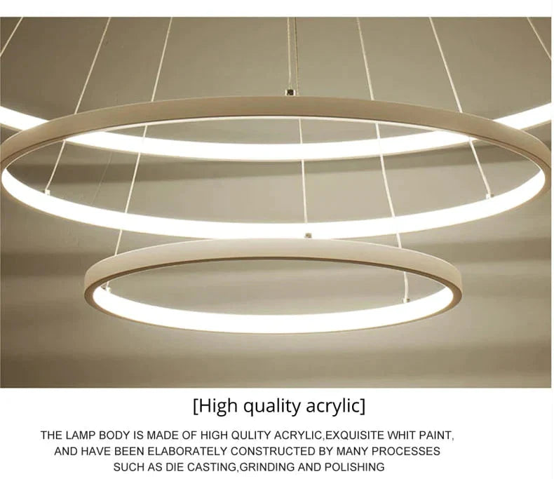 Modern Led Pendant Lights For Living Dining Room White Golden Coffee Black Circle Rings Aluminum