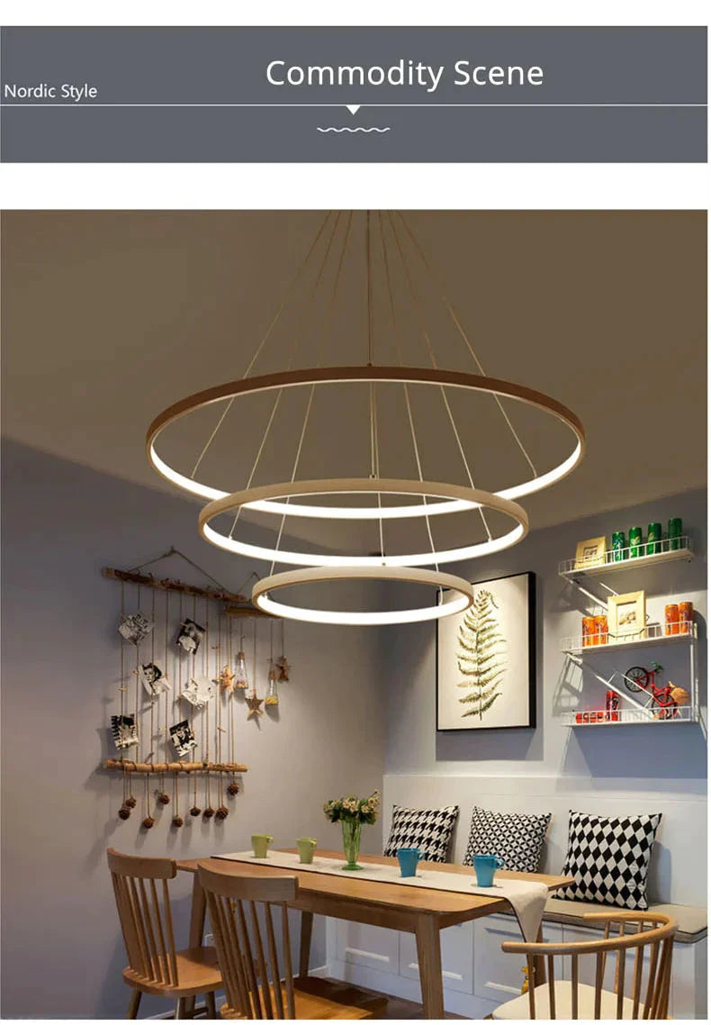 Modern Led Pendant Lights For Living Dining Room White Golden Coffee Black Circle Rings Aluminum