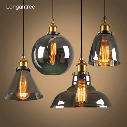 Vintage Pendant Lights Glass Lamp Loft Nordic Hang 28Cm Smoky Grey Industrial Dinning Room Bedroom