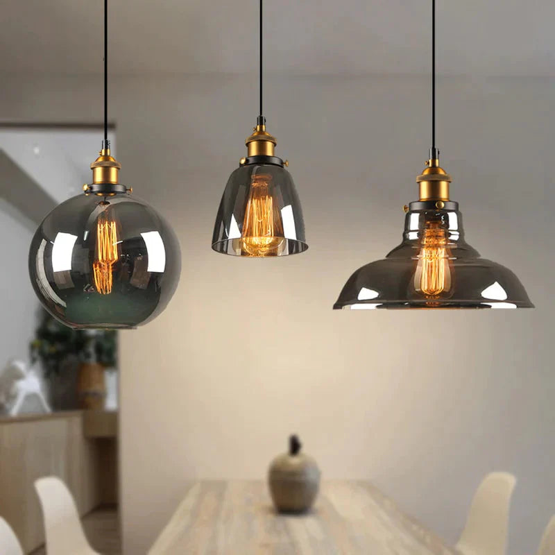 Vintage Pendant Lights Glass Lamp Loft Nordic Hang 28Cm Smoky Grey Industrial Dinning Room Bedroom