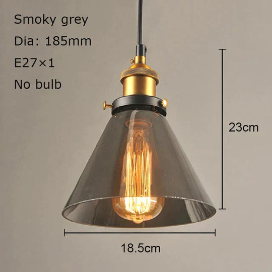 Vintage Pendant Lights Glass Lamp Loft Nordic Hang 28Cm Smoky Grey Industrial Dinning Room Bedroom