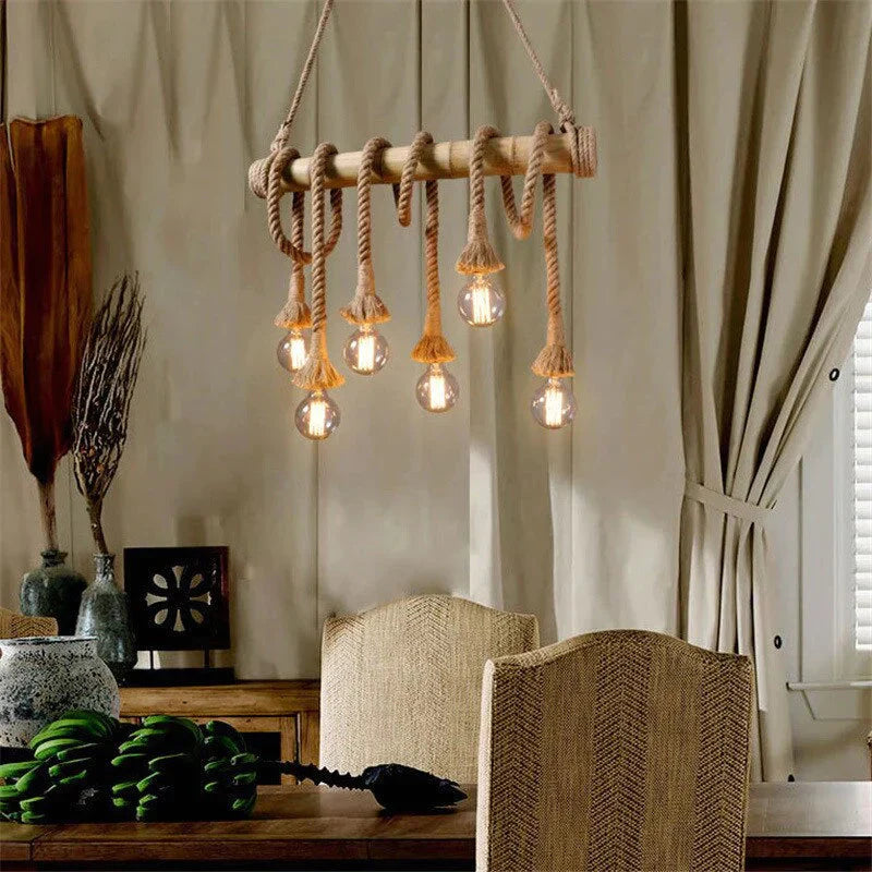 Bamboo Hemp Rope Pendant Lights Creative Restaurant Decoration Lamps Retro Bar Table Garden Hunging