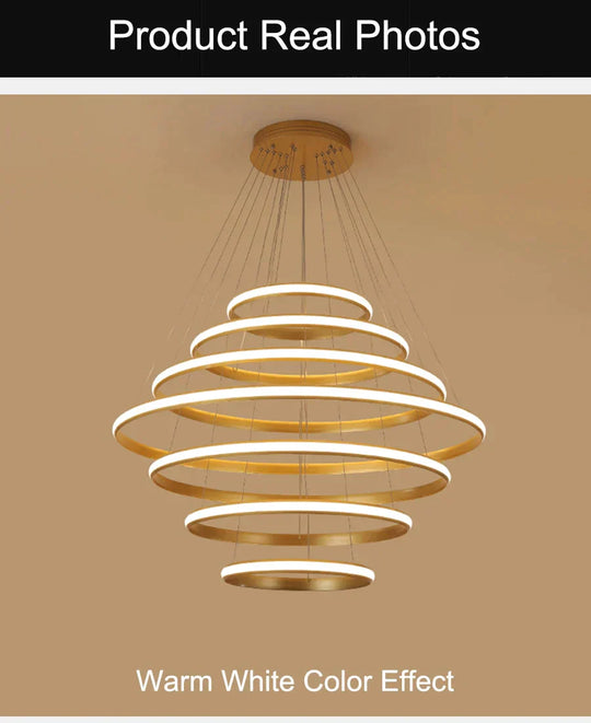 New Modern Led Pendant Lights Lliving Room Dining Black White Golden Coffee Rings Aluminum Body