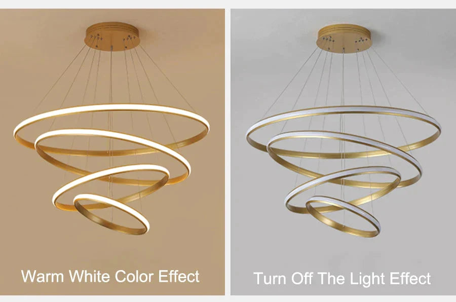 New Modern Led Pendant Lights Lliving Room Dining Black White Golden Coffee Rings Aluminum Body