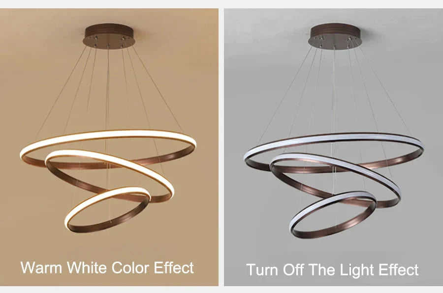New Modern Led Pendant Lights Lliving Room Dining Black White Golden Coffee Rings Aluminum Body