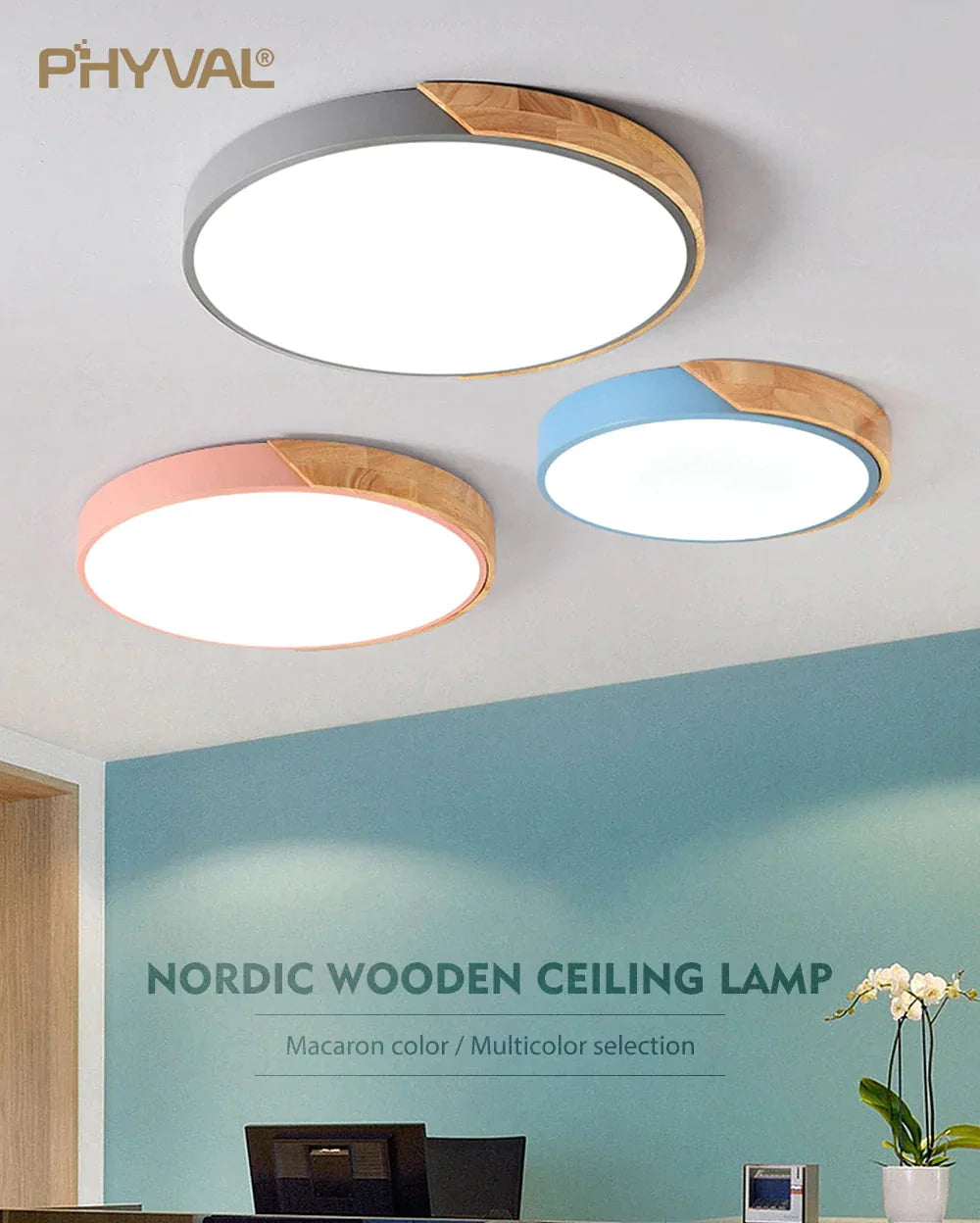Nordic Wooden Ceiling Lamp Dimmable Led Lights Round 30 - 60 Size Diameter Ultra - Thin 5 Cm High 7