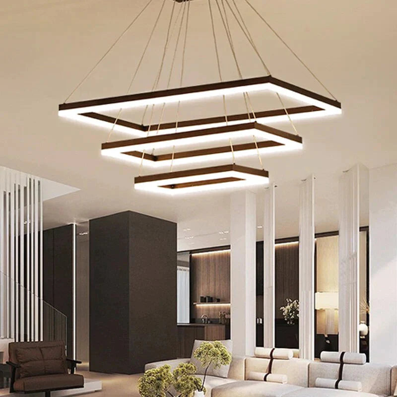 Square Hanging Lamp Modern Led Pendant Lights For Living Room With Remote Dimmable Home Bedroom