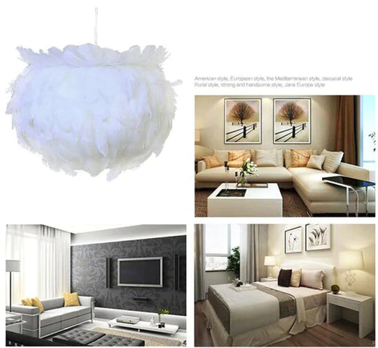 Modern Personality White Feather Chandelier E27 Led Lustre Pendant Lamp Fixture Bedroom Living Room