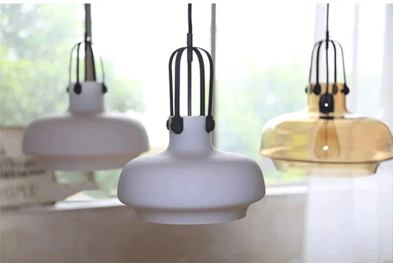 Modern Minimalist Industrial Deco Glass Pendant Lamp Suspension Lighting E27 Led Fixture Bedroom