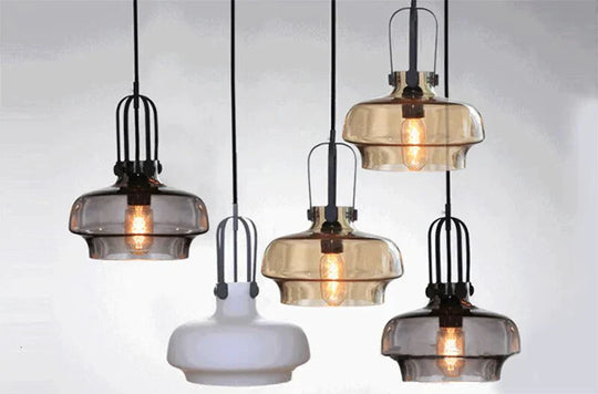 Modern Minimalist Industrial Deco Glass Pendant Lamp Suspension Lighting E27 Led Fixture Bedroom