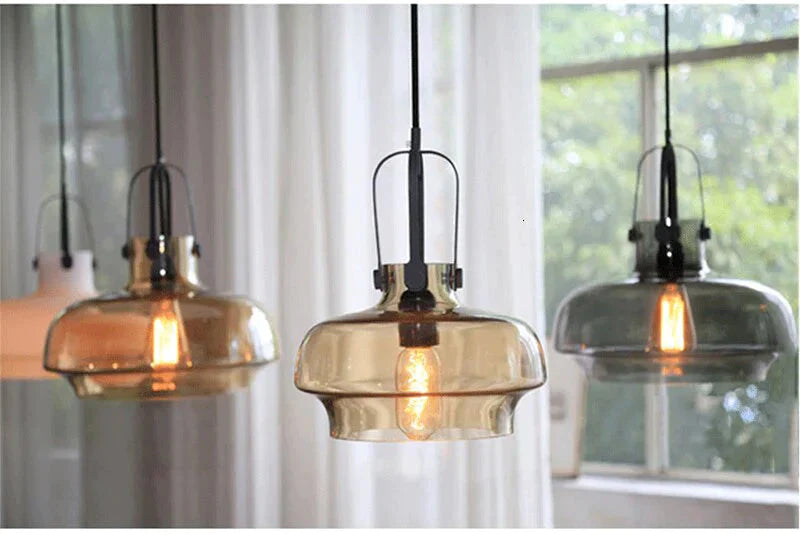 Modern Minimalist Industrial Deco Glass Pendant Lamp Suspension Lighting E27 Led Fixture Bedroom