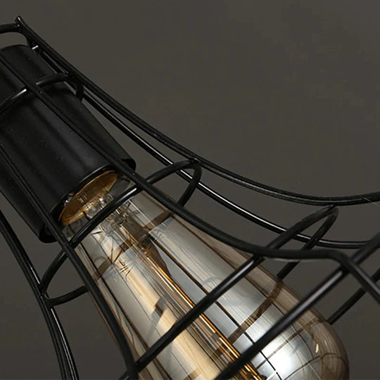 Loft Retro Vintage Black Industrial Iron Cage Pendant Lamp Cord Lights Illumination For Dining Room