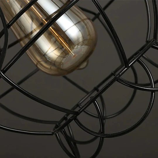 Loft Retro Vintage Black Industrial Iron Cage Pendant Lamp Cord Lights Illumination For Dining Room