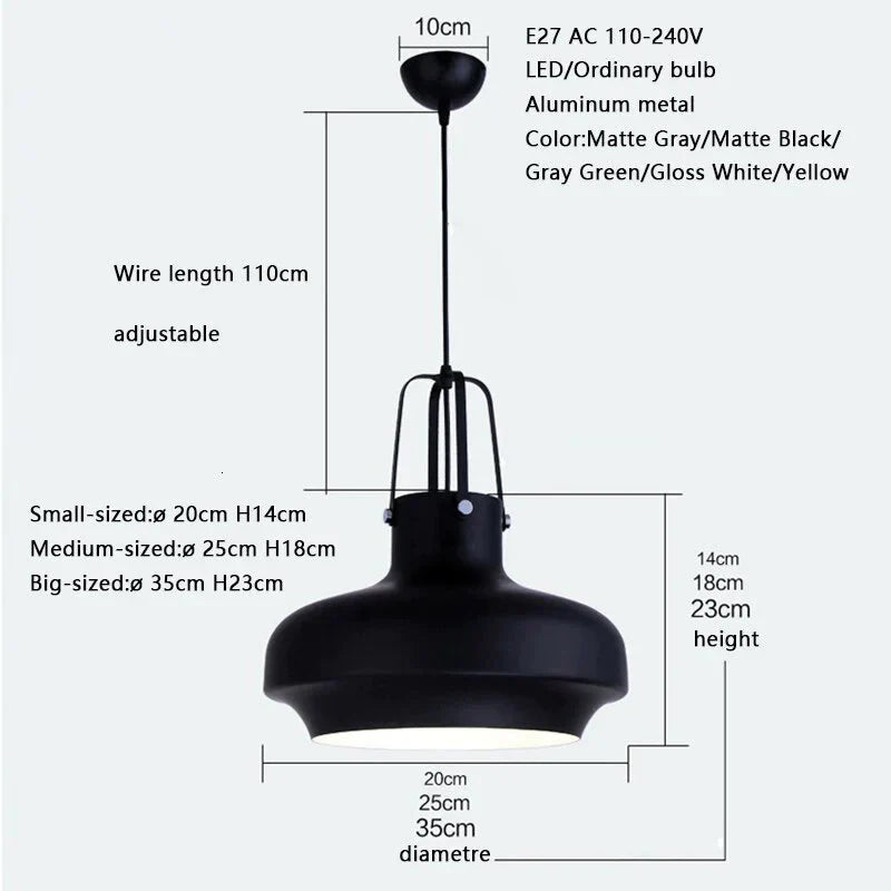 Loft Nordic Modern Hanging Aluminum Pendant Lamp Fixtures E27/E26 Led Lights For Kitchen Bedroom