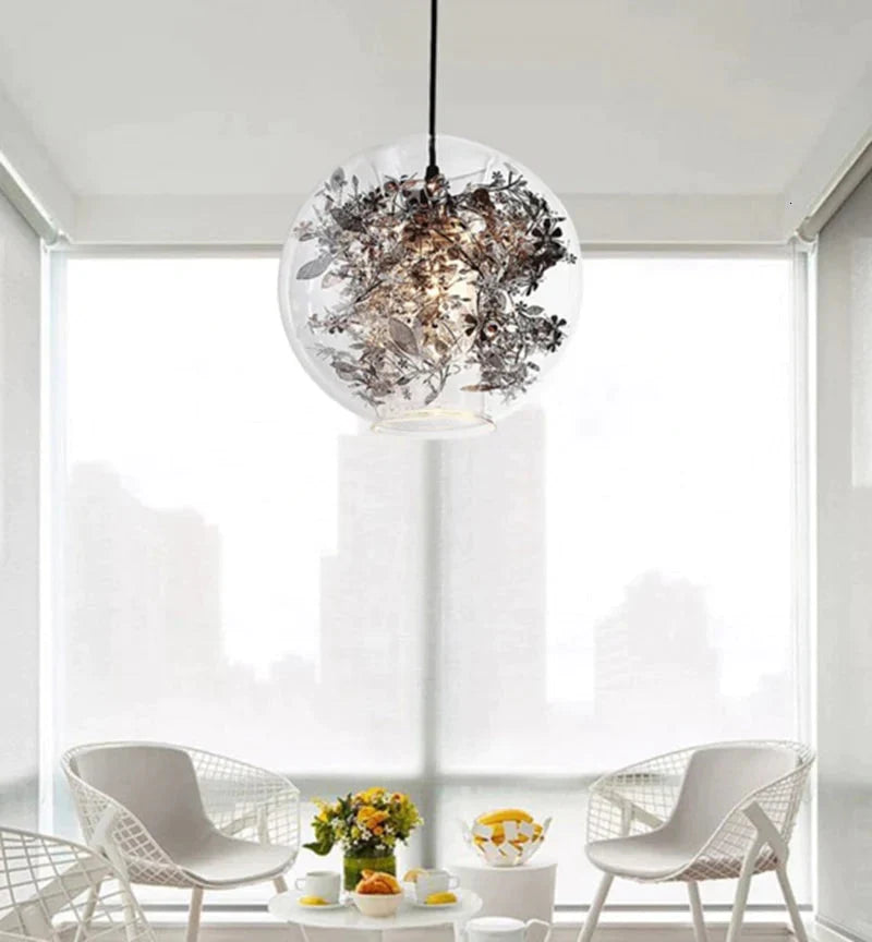 Nordic Glass Ball Flower Pendant Light Led E27 With 4 Colors Loft Modern Hanging Lamp For Living