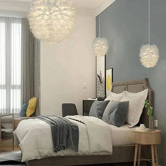 Loft Modern White Nature Goose Feather Pendant Lights Romantic E27 Led Lamps For Home Restaurant