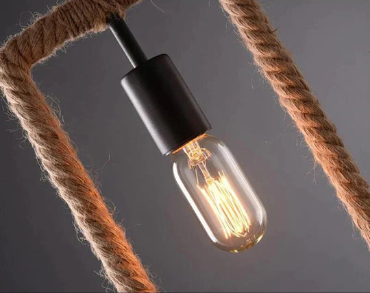 Vintage Iorn Painted Creative Geometric Rope Pendant Lights Led Lamp For Living Room Bedroom