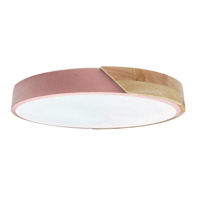 Led Discolor Ceiling Lamp Acrylic Wooden Round Multicolor 18W Surface Mounted Lighting Fixtures