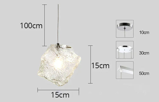 Ice Cube Stone Pendant Light Ripple Glass Lamp Bar Counter E27 Nordic Hanging Kitchen Fixture