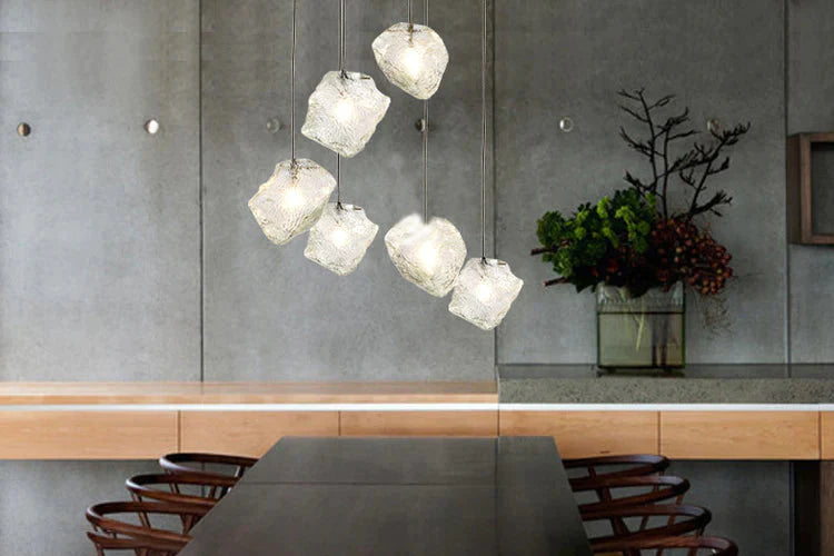 Ice Cube Stone Pendant Light Ripple Glass Lamp Bar Counter E27 Nordic Hanging Kitchen Fixture