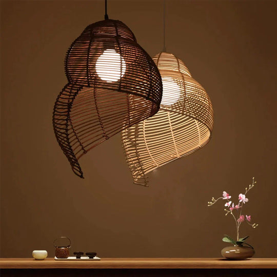 Southeast Asia Creative Pendant Lamp Sea Snail Shape E27 Wicker Shades Led Lights For Study Parlor