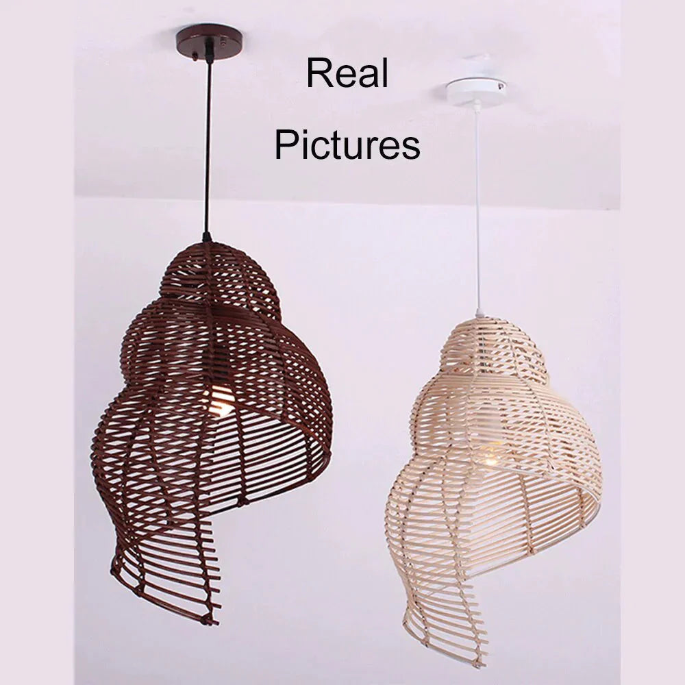 Southeast Asia Creative Pendant Lamp Sea Snail Shape E27 Wicker Shades Led Lights For Study Parlor