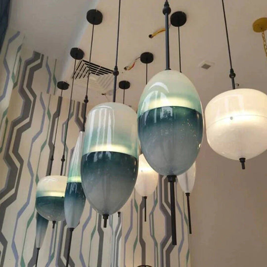 Nordic Modern Teardrop - Shaped Blue Glass Pendant Light Led Art Deco Simple White Hanging Lamp For
