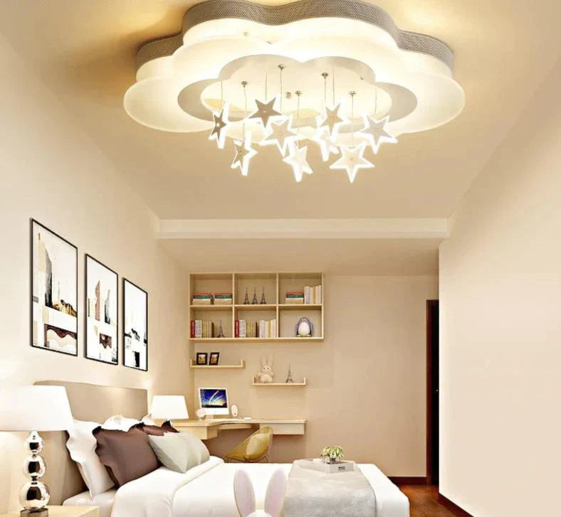 White Stars Led Celling Lights For Child Room Bedroom New Acrylic Moon Star Iron Body Modern Remote