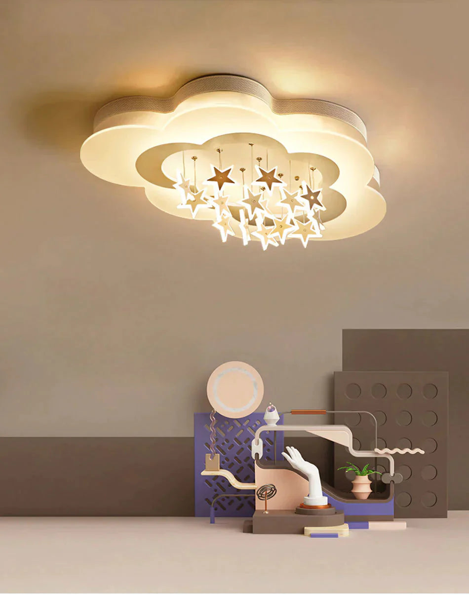 White Stars Led Celling Lights For Child Room Bedroom New Acrylic Moon Star Iron Body Modern Remote