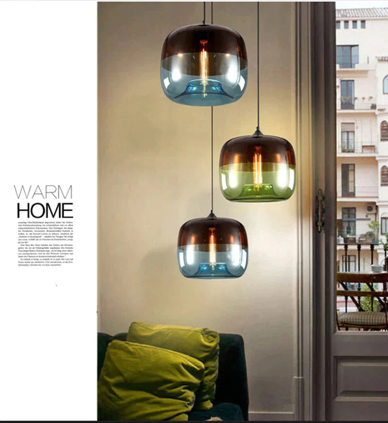 Modern Nordic Art Deco Colorful Hanging Glass Pendant Lamp Lights Fixtures E27 Led For Kitchen