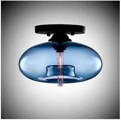 Vintage Colorful Hand Blown Glass Ceiling Lighting Retro Round Design Balcony Corridor Lamp Blue /