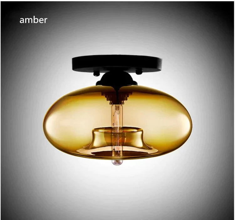 Vintage Colorful Hand Blown Glass Ceiling Lighting Retro Round Design Balcony Corridor Lamp Amber /