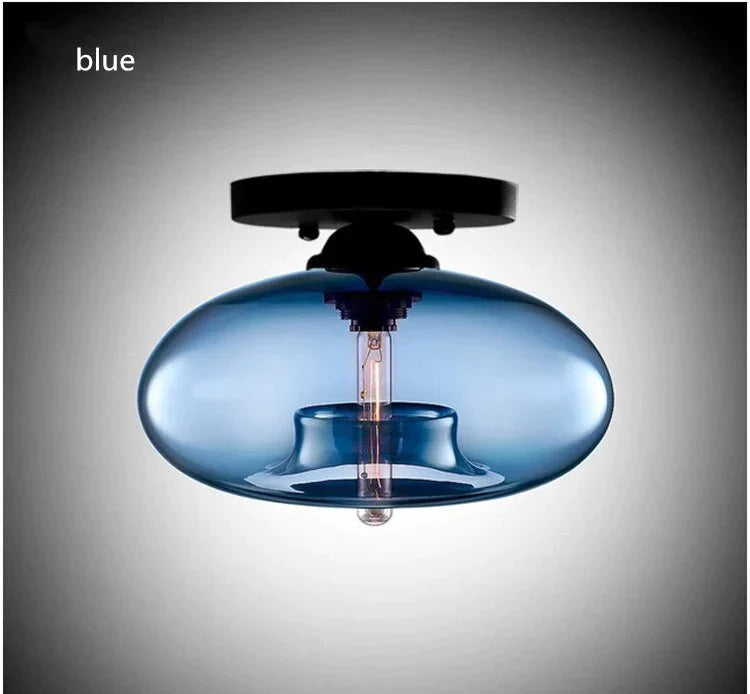 Vintage Colorful Hand Blown Glass Ceiling Lighting Retro Round Design Balcony Corridor Lamp