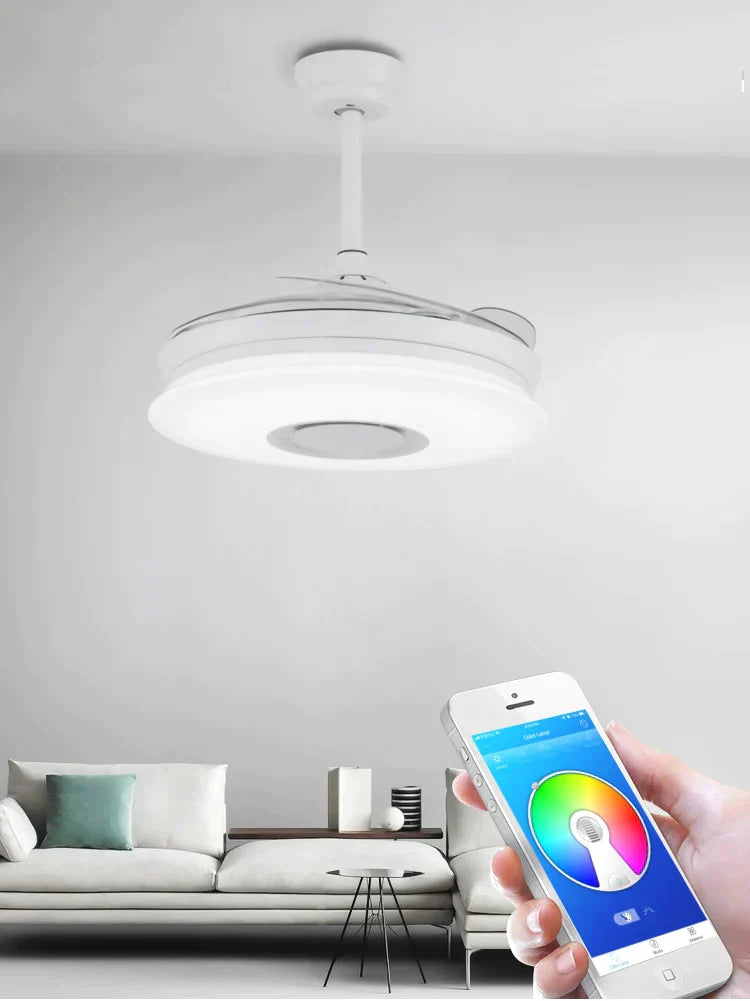 Modern Led Pendant Fan Light Remote Control Bedroom Living Room Dining Bluetooth Speaker App