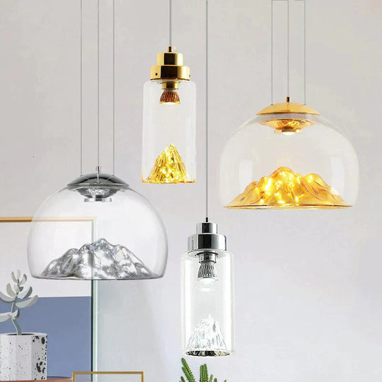 Art Deco Novelty Glass Mountain Pendant Light Led Modern Loft Home Hanging Lamp For Bedroom Lobby