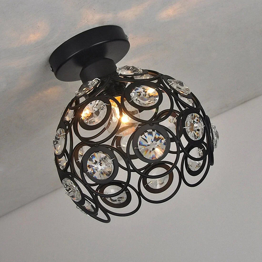 E27 Black Creative Crystal Minimalist Ceiling Light Single Wall Lamp Bedroom European Iron La