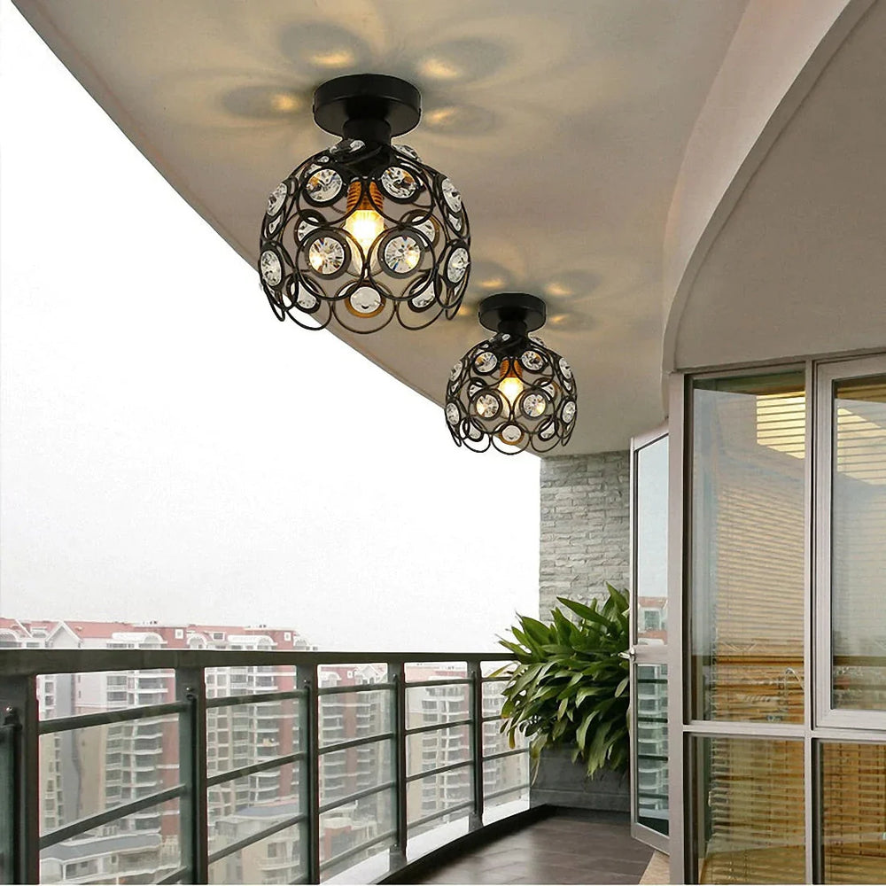 E27 Black Creative Crystal Minimalist Ceiling Light Single Wall Lamp Bedroom European Iron La