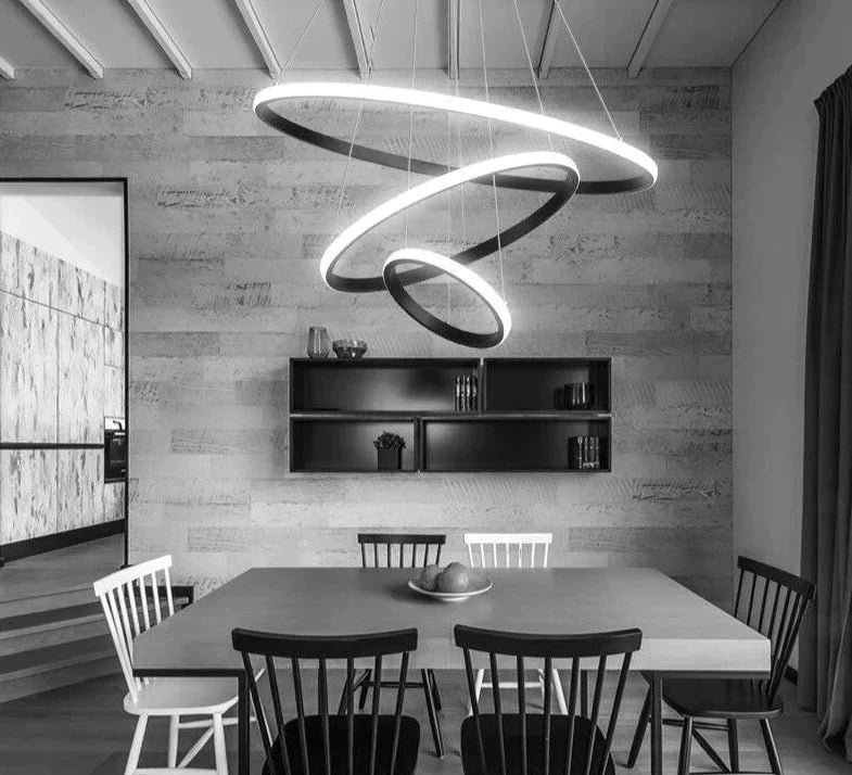 Modern Led Pendant Lights Hang Lamp Living Room Foyer White Coffee Black External Illumination Ring