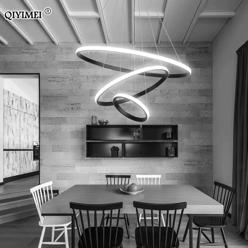 Modern Led Pendant Lights Hang Lamp Living Room Foyer White Coffee Black External Illumination Ring