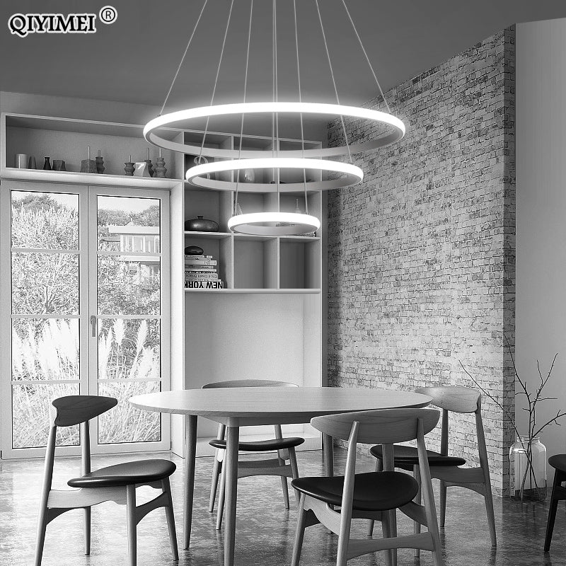 Modern Led Pendant Lights Hang Lamp Living Room Foyer White Coffee Black External Illumination Ring