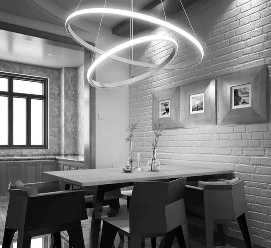 Modern Led Pendant Lights Hang Lamp Living Room Foyer White Coffee Black External Illumination Ring