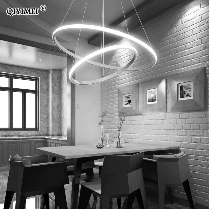 Modern Led Pendant Lights Hang Lamp Living Room Foyer White Coffee Black External Illumination Ring